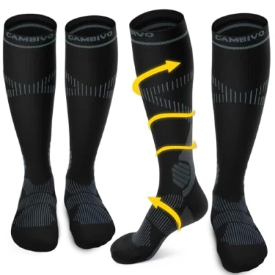 Imagen de CAMBIVO Medias de Compresión Mujer Hombre 2 Pares, Calcetines Compresion 15 20 mmHg, Varices, Altos, para Deporte, Running, Avion, Ciclismo, Senderismo, Enfermera