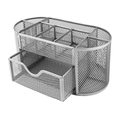 Imagen de D.RECT organizador de escritorio Portalápices mesa metal Bandeja oficina con soporte malla 350 x 297 275 mm Plata