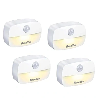 Imagen de Luz de Noche, Nocturna LED con Sensor Movimiento,LED Batería Infantil para Habitación Bebé, Adecuada Dormitorio, Baño, Inodoro, Escaleras, Cocina, Pasillo (4 unidades Blanca Cálida)