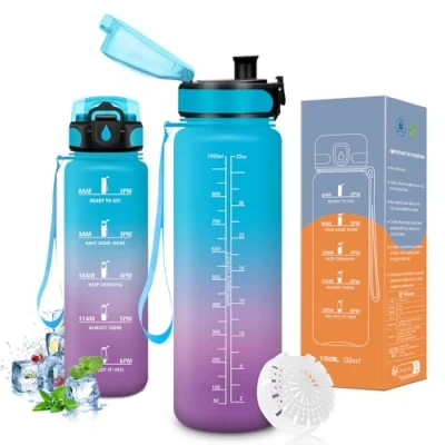 Imagen de Vikaster Botella Agua, 1000ml, sin BPA, de Agua repetida, para Deporte, Gimnasio, Running, Niños, Bicicleta
