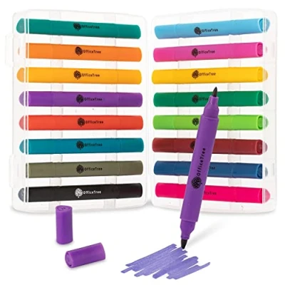 Imagen de OfficeTree 16 minirotuladores de alcohol colores intensos Juego rotuladores al Touch Twin Marker para dibujar, pintar y hacer manualidades