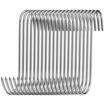 Imagen de Firschoie 20 Piezas Ganchos en forma de S Hooks, Gancho carnicero para procesamiento carne acero inoxidable, Adecuado colgar anguilas, truchas, ternera, cerdo, pollo