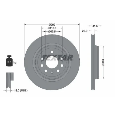 Imagen de TEXTAR PRO 92118403 Disco de freno 292 20 05/08 110 ventilación externa revestido sin perno sujeción rueda, buje rueda