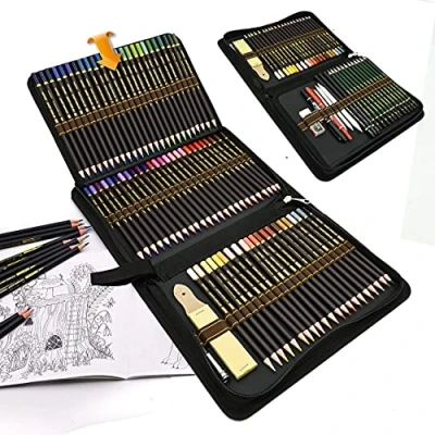 Imagen de 96 lápices de colores Conjunto dibujo Artístico,lapiz dibujar Material Set,Incluye lapiz dibujo,carbón,Lápices Pastel,Herramientas y capacidad grande Caja lápiz