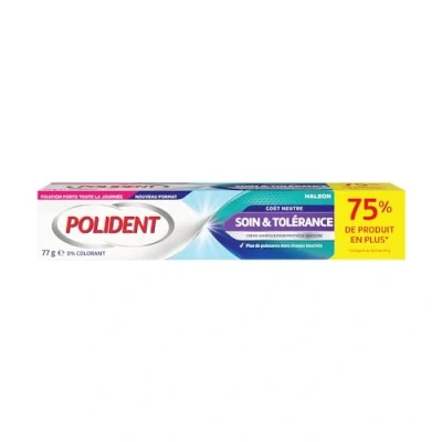 Imagen de Polident Crema Fijativa para Prótesis Dentales Parciales/Completas Cuidado y Tolerancia 77 g