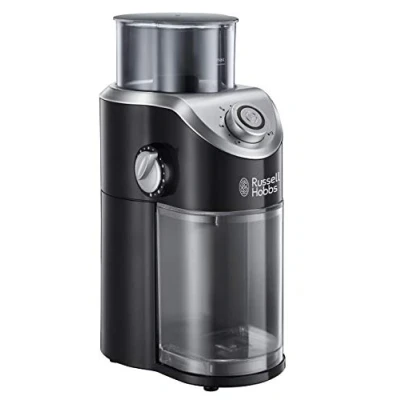 Imagen de Russell Hobbs Molinillo de Café Eléctrico Classics 3 Ajustes Molienda: Fino, Medio y Grueso, Capacidad 100 g, 12 Tazas, Recepiente Extraíble Lavable, Indicador LED Encendido, Negro 23120 56