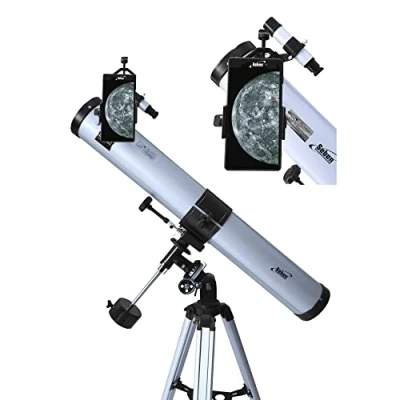 Imagen de Seben 76/900 EQ 2 Telescopio Reflector para astronomía, Incluye Adaptador Smartphone, Montura y Juego de filtros el Ocular.