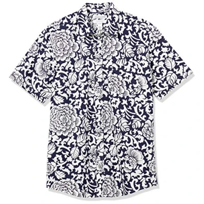 Imagen de Amazon Essentials Camisa de Popelín Manga Corta Ajuste Normal Hombre, Negro Blanco Floral, XL