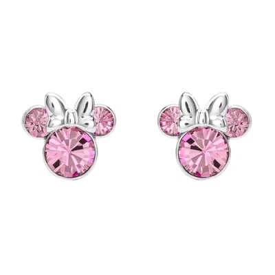 Imagen de Pendientes de tuerca chapados en plata con cristal rosa Minnie Mouse para niñas y mujeres, talla única, Chapado plata, Sin piedra preciosa