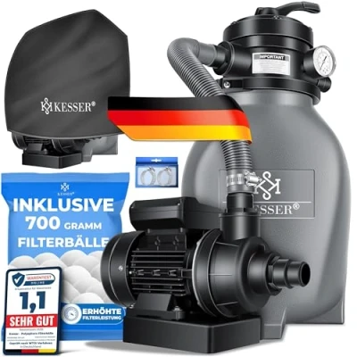 Imagen de KESSER® Sistema de filtración Arena Filtro + 700 g Bolas reemplazan 25 kg válvula 4 vías con indicador presión Piscina, Azul