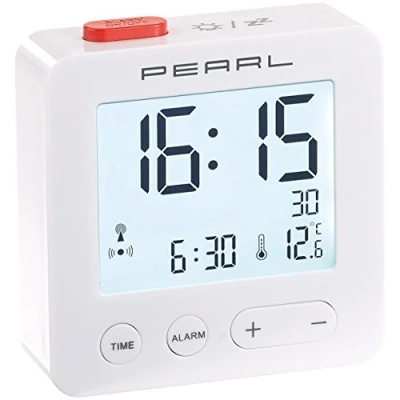Imagen de Pearl Relojes despertadores Radio Reloj Despertador: Despertador Digital para Viajes con termómetro y Pantalla iluminada (Más Despertador, batería)