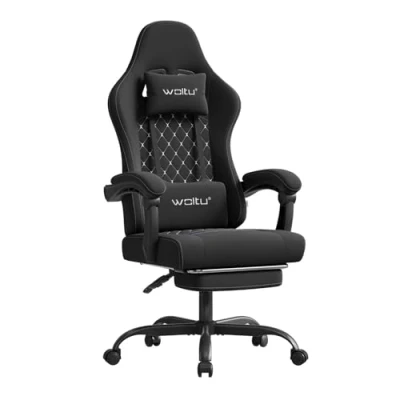 Imagen de WOLTU Silla Gaming Ergonómica, Oficina con Soporte Lumbar Masaje y Reposapiés Extraible, Giratoria Gran Asiento de Muelle, Capacidad 150 kg, Tela Malla, Negro+Blanco, GS08sz