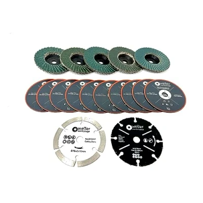 Imagen de WELLERWERKZEUGE Juego de 17 accesorios 76 x 10 mm, apto para amoladora angular con batería, por ejemplo, Bosch GWS 12 V 10,8 discos corte
