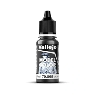 Imagen de Vallejo Model Color Pintura Acrílica Gris (Oily Steel) Acabado Mate, 18 ml. Autonivelante y Sistema BSL para Modelismo Figuras