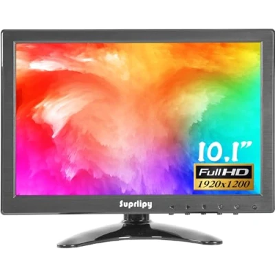Imagen de Suprlipy 10 pulgadas FHD Small IPS Monitor LCD Display 1920 x 1200 60Hz 16:10 con entrada BNC VGA AV Altavoz incorporado para cámara de seguridad CCTV DVR PC STB consola juegos