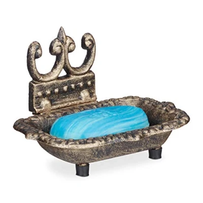 Imagen de Relaxdays, 10 x 15 11,5 cm, Bronce Jabonera, Vintage, Hierro Fundido, para Pastilla de jabón, Ornamentada, 1 Ud, Caucho