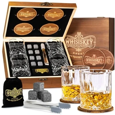 Imagen de WHISISKEY Set de Vasos Whisky Regalo Vaso Regalos Originales para Hombres Caja Regalo, 4 Whiskey x 310ML, 8 Cubitos Hielo Reutilizables, Accesorios