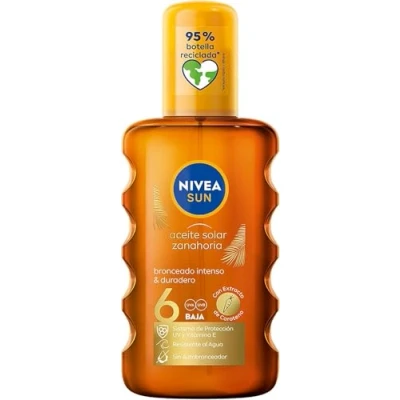 Imagen de NIVEA SUN Aceite solar Zanahoria en spray FP6 (1 x 200 ml), para un bronceado dorado y duradero, protector resistente al agua, protección baja
