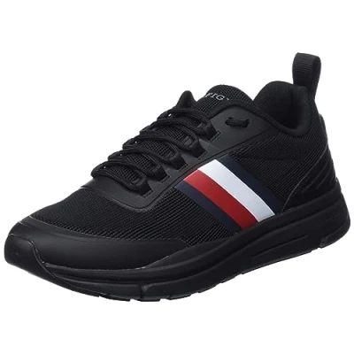 Imagen de Tommy Hilfiger Hombre Runner Sneaker Modern Stripes Knit Zapatillas de deporte, Negro (Triple Black), 45 EU