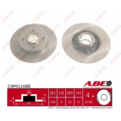 Imagen de ABE C4P011ABE Disco de freno Eje trasero 249 9 4 56 macizo sin juego cojinetes rueda, anillo sensor ABS PEUGEOT: 207 Hatchback, 307 Hatchback