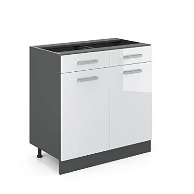 Imagen de Vicco Mueble bajo de Cocina R Line, Blanco Alto Brillo/Antracita, 80 cm sin encimera