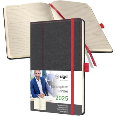 Imagen de SIGEL C2555 Conceptum Agenda semanal 2025, diseño grey red, 13,5 x 20,3 cm, tapa dura, 192 páginas, gris, rojo