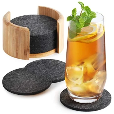 Imagen de Sidorenko Posavasos De Fieltro Redondos Para Vasos 10 juegos En una caja Diseño Gris Oscuro Bebidas, Vasos, Bar, Vidrio Mesa Premium