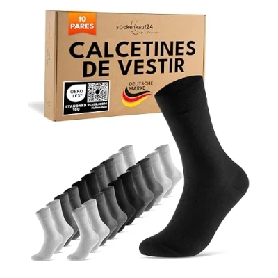 Imagen de sockenkauf24 Calcetines Clásicos Hombre Mujer 10 Pares Algodón Comodos Transpirables (Gris Antracita Negro 35 38)