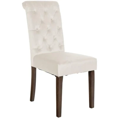 Imagen de CLP Silla De Comedor Lisburn En Tela O Terciopelo I Salón Estilo Chesterfield &amp; Base Madera, Color:Crema, Material:Terciopelo