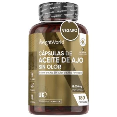 Imagen de Cápsulas de Aceite Ajo Puro Desodorizado 15000mg Concentración 180 Blandas Veganas Fuente Natural Alicina (3mg) del Extracto Ajo, sin Olor ni Sabor para 6 Meses