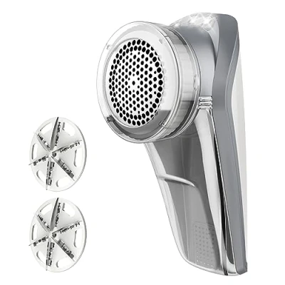 Imagen de MR.SIGA Afeitadora de Tela y Quitapelusas, Quitapelusas Portátil a Batería con Luces LED, 2 Cuchillas Reemplazables 6 Hojas, Crema/Gris