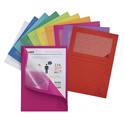 Imagen de Exacompta 50200E Lote de 10 Subcarpetas Forever® 120 con Ventana e Impresas, Colores Surtidos Vivos