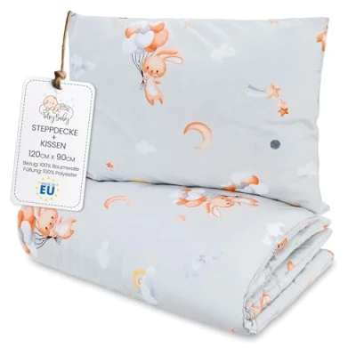 Imagen de Totsy Baby Edredon Relleno nordico Cama Infantil Algodón 90x120 Bebe rellena Juego de Manta 90 x 120 cm con Almohada 40 60 por niños e niñas Conejos