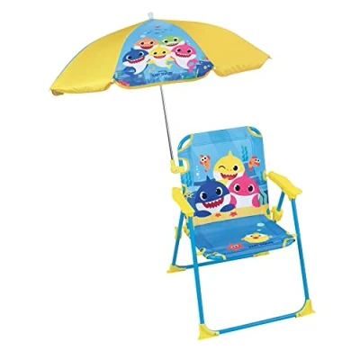 Imagen de Fun House Baby Shark Silla Plegable para Acampada Dimensiones: 38,5 x 37,5 cm + sombrilla de 65 diámetro niños, Acero aleado, Multicolor, Enfant