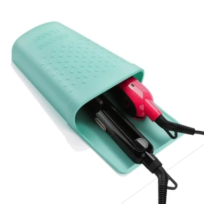 Imagen de ZAXOP soporte para alisador de pelo, silicona resistente al calor plancha plana, rizador, herramientas el cabello caliente, accesorios tocador con gancho acero inoxidable