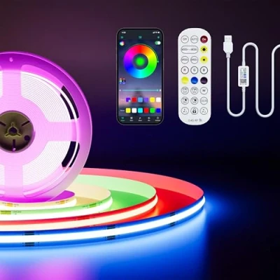 Imagen de PAUTIX USB RGB COB LED Tira Luz 5V 2M,Regulable Color Cambio Strip Light con Bluetooth Smart App Controlador,Flexible Banda el Música Modo Para Televisión,Fiesta DIY Decoración