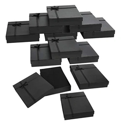 Imagen de Kurtzy Cajas de Regalo para Joyas Papel Negro (Pack 12) 16 x 12 3 cm Cajitas Mostrar Set Caja Pequeña con Inserto Espuma Pendientes, Collares, Brazaletes y Anillos
