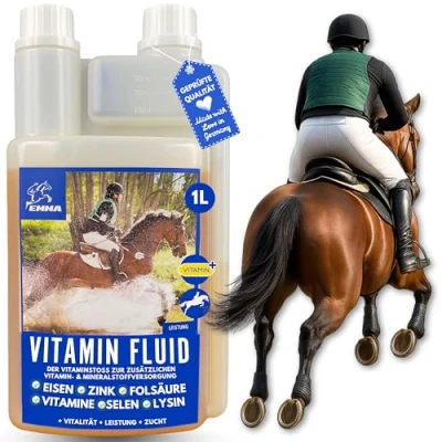 Imagen de vitaminas para caballos I pienso mineral líquido B vitamina E caballo complejo vitamínico b12 selenio zinc b1 b6 reforzar sistema inmunitario 1L