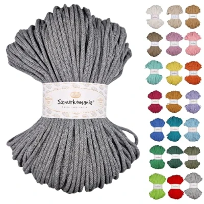 Imagen de cordón de algodón trenzado 5 mm, 100 m, 46 colores, ganchillo, macramé, hilo premium, cuerda Sznurkomania (gris oscuro)