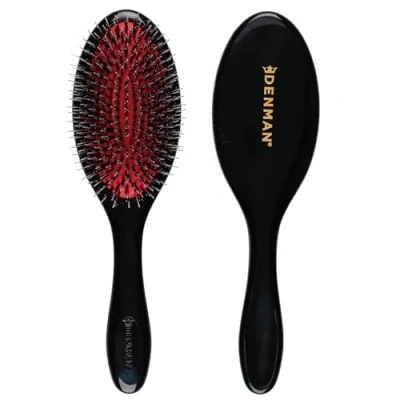 Imagen de Denman Cushion Hair Brush (Medium) with Soft Nylon Quill Boar Bristles Detangle and shine, adds gloss shine to the hair, gently smooths detangles curls fly aways Black, D81M