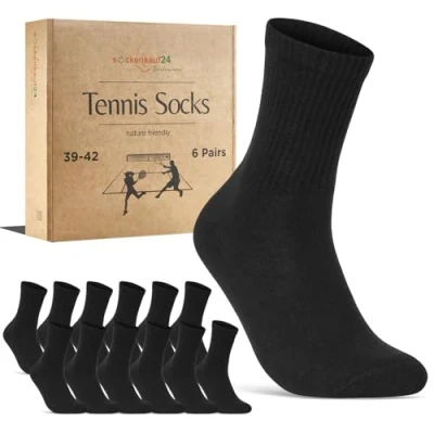 Imagen de sockenkauf24 Calcetines Deportivos Hombre Tenis Performance Crew Socks 6 Pares Acolchados Transpirables Estilo Retro 70107T (Negro 43 46)