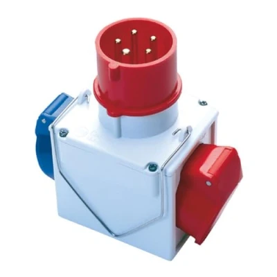 Imagen de Adaptador industrial doble enchufe Color 3P + N T 16 A CEE roja 400 V IP44. Toma 1 x 2p Azul IP44 Rojo