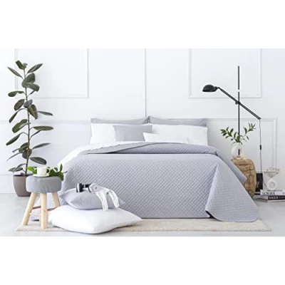 Imagen de Todocama Colcha boutí Fina con diseño piqué, para Primavera, Verano, otoño e Invierno. 100% Microfibra Extra Suave. Cubre Cama Multiusos. 105 200x260cm Gris Claro