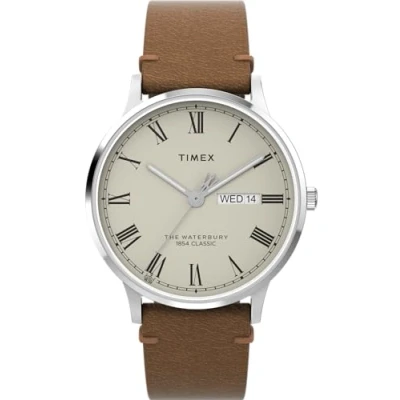Imagen de Timex Q Reloj de 37,5 mm para hombre, correa liberación rápida dos piezas cuero negro, esfera verde, caja acero inoxidable TW2W44700