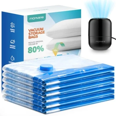 Imagen de MONVANE Bolsas de Vacío para Ropa con Bomba Eléctrica, 6*Jumbo Almacenamiento, Viajes, Edredones, Mantas, Almohadas, Cama