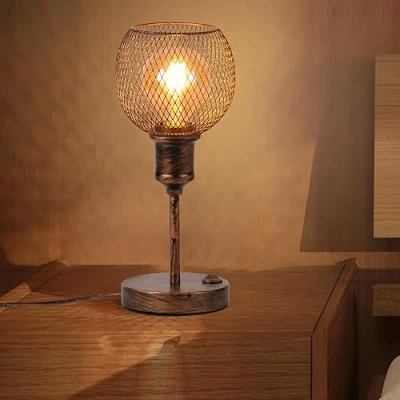 Imagen de TWSXTE E27 Retro LED Lámpara de Sobremesa Decorativa Nightlight Vintage Mesilla Noche Lectura con Interruptor (Sin Bombilla)