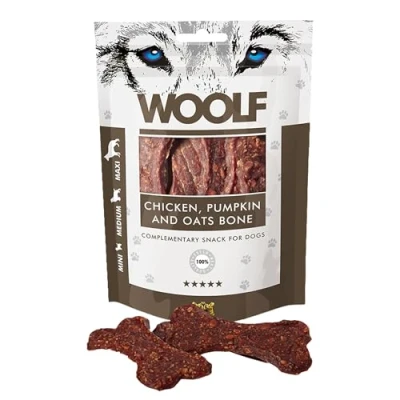 Imagen de Woolf Snacks Huesos de Pollo, Calabaza y Avena para Perro 100g. Premios, chuches Naturales