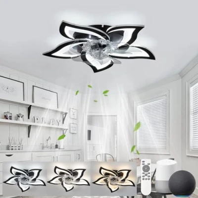 Imagen de Ventilador de Techo con Luz Silencioso, 65cm Lamparas Compatible Alexa y Google Assistant, Temporizador Regulable Reversible Plafon para Dormitorio Salon, Negro
