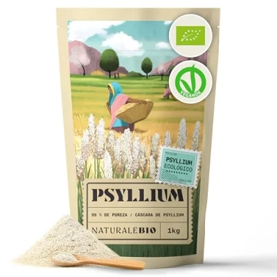Imagen de Cáscara de Psyllium Ecológico 99% Pureza 1 Kg. Husk, Natural y Puro. Cutícula semillas Psilio Orgánico. Rico en Fibra, para añadir al Agua, Bebidas Zumos.