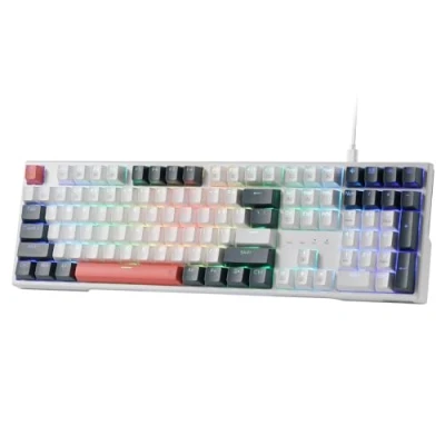 Imagen de Redragon teclado para juegos K668 RGB, 104 teclas + 4 de acceso rápido adicionales, mecánico con cable espumas absorbentes sonido, enchufe intercambiable en caliente mejorado,